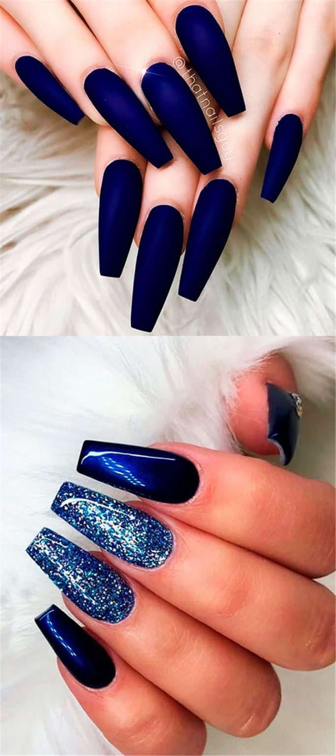 40 Dark Blue Coffin Nail Designs You Must Try This Winter