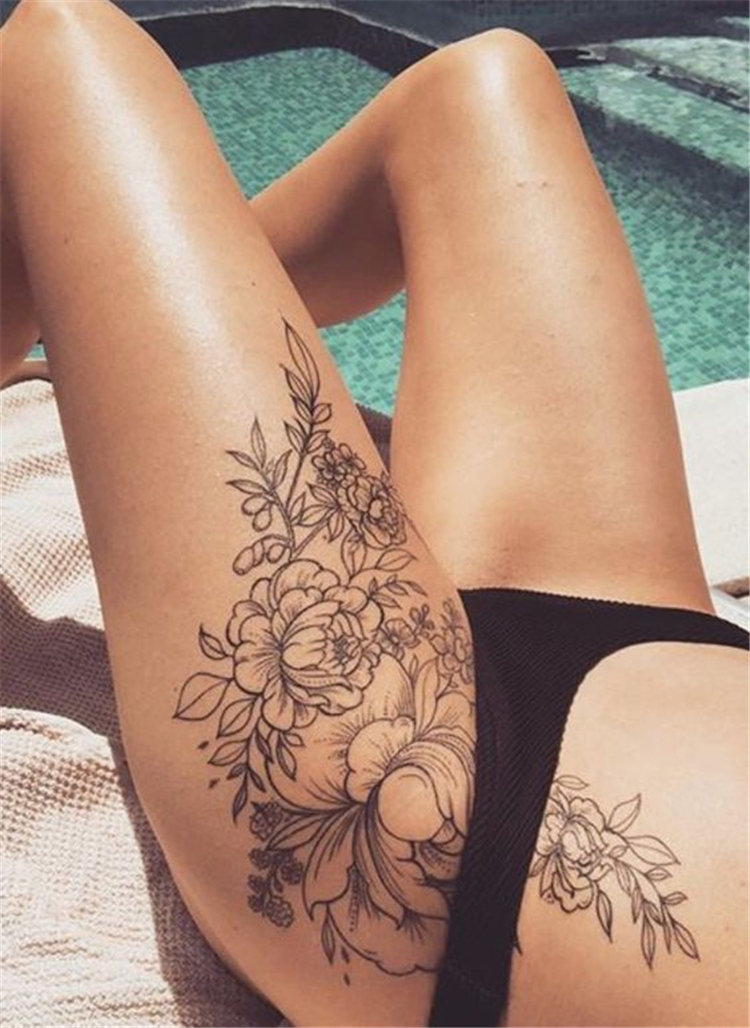 Amazing And Attractive Floral Tattoo Designs You Must Love; Floral Tattoo; Amazing Tattoo; Flower Tattoo; Tattoo Designs; Tattoo Ideas; Tattoo; Back Floral Tattoo; High thigh Floral Tattoo; #floraltattoo #flowertattoo #rosetattoo #tattoodesign #tattoo 