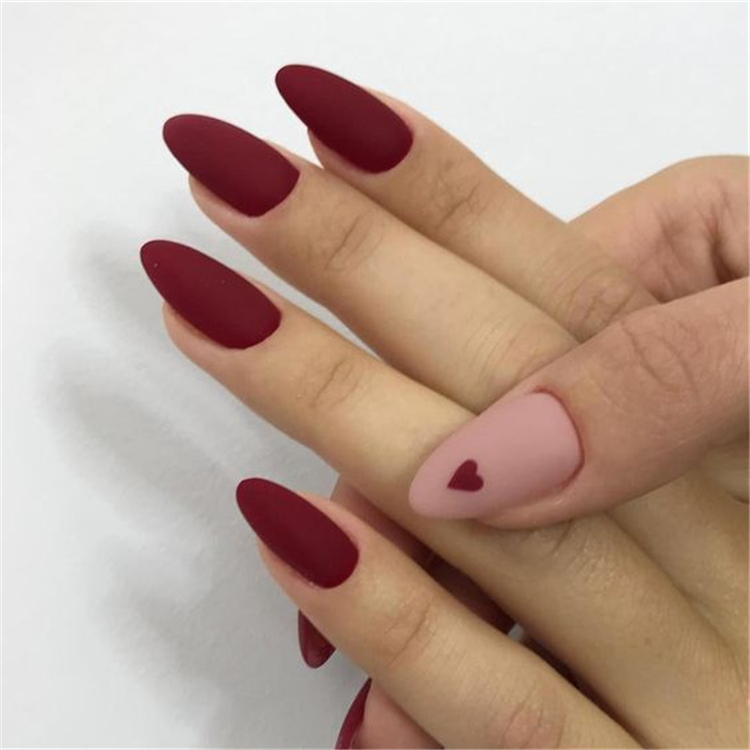 Nail,Nail Art,Popular,Elegant And Playful,Trendy Contrasting Color Nail Art ,Temperament French Manicure ,Burgundy Frosted Nail Art