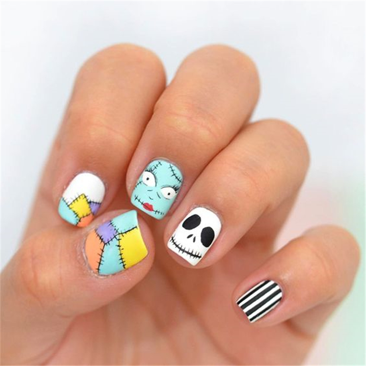 Cute Halloween nail design, elegant and beautiful; square nails; round nails; pointed nails; pumpkin nails; glitter nails;