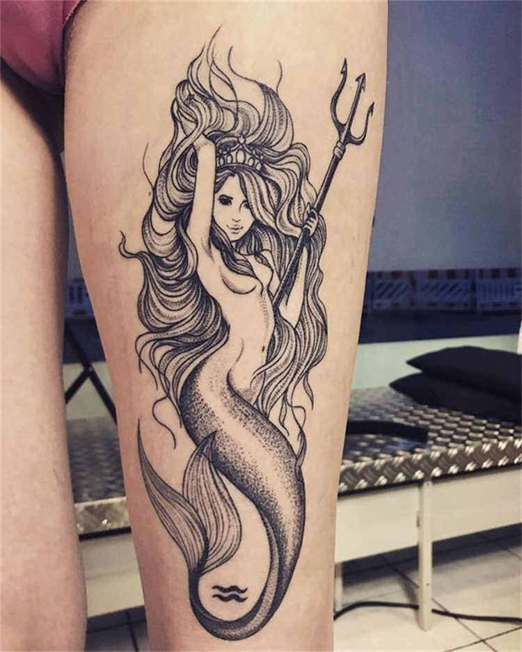 Gorgeous Mermaid Tattoo Designs To Make You Look Sexy; Mermaid Tattoo Ideas; Mermaid Tattoo; Mermaid; Watercolor Mermaid Tattoo Ideas; Black And White Mermaid Tattoo Ideas; #tatttoo #tattooideas #mermaidtattoo #mermaidtattoodesign