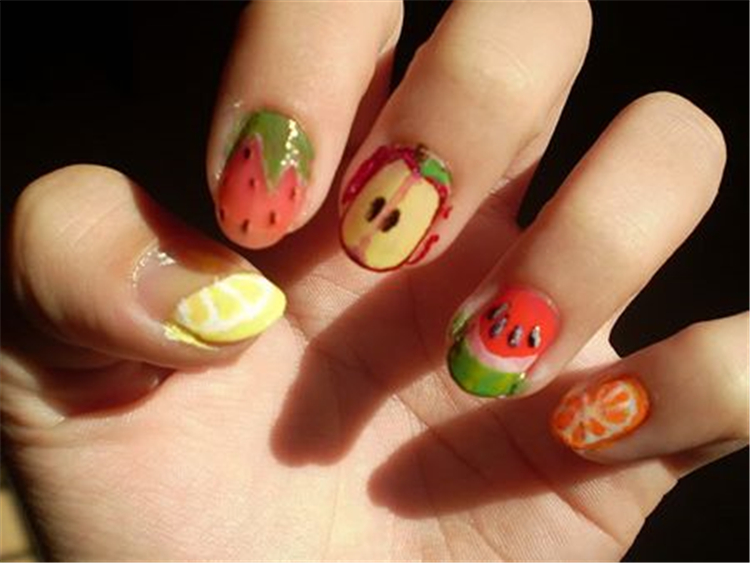 Nail Art,Cute,Playful,Painted Nail,Knit Dress,Floral nail art,Fruit pattern nail art,Animal pattern nail art