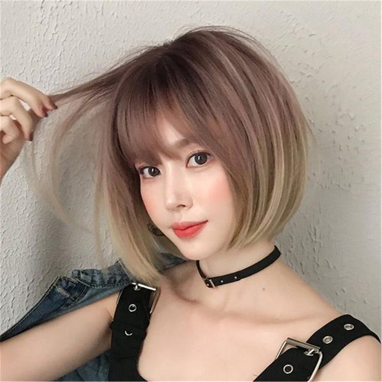 Temperament,Sweet,Air Bangs,Hairstyle Styles,Short hair with air bangs and neck,straight hair style,Air bangs straight hair style,Air bangs mid-length curly hair style