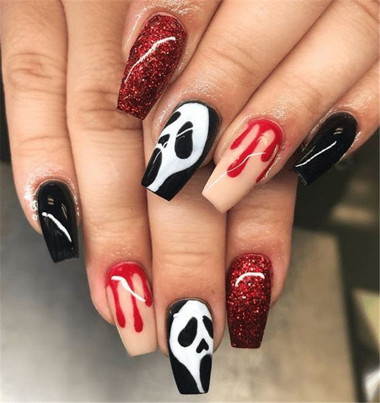 Halloween,Stylish Nails,Nails,Different Shapes,Square halloween nails,Oval halloween nails ,Pointed halloween nails