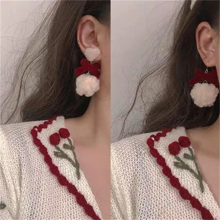 Temperament,Fashion ,Earrings,Winter,Tassel earrings,Plush earrings,Ribbon earrings