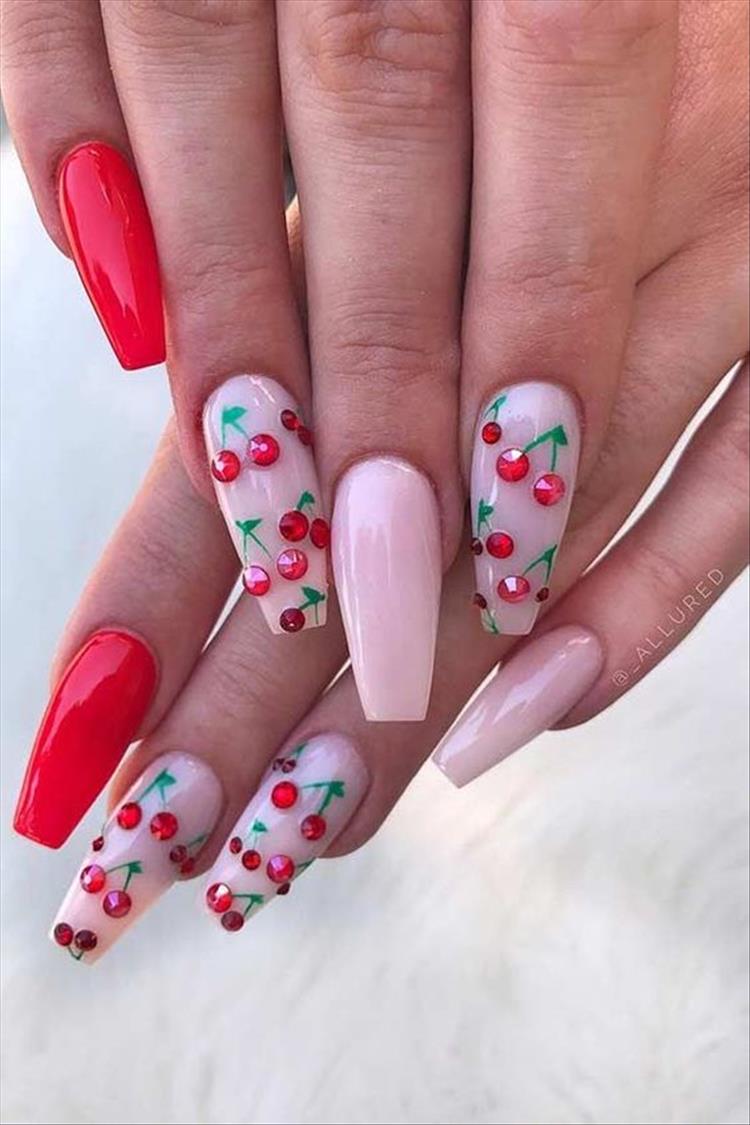 Nice Summer Nail Designs To Make You Look Stunning; summer nail; short nail; long coffin nail; stiletto nail; nail; nail design; floral nail, cute summer nail #nail #naildesign #shortnail #coffinnail #stilettonail #mattenail #naildesign #floralnail