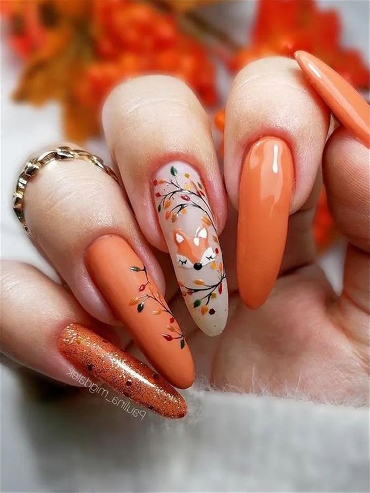 Elegant And Gorgeous Fall Nail Designs For You, fall nail, nail, nail art, autumn nail, fall nail design, maple nail, pumpkin nail, bright nail design #nail #nailart #maplenail #fallnail #fallnaildesign #autumnnail #pumpkinnail 